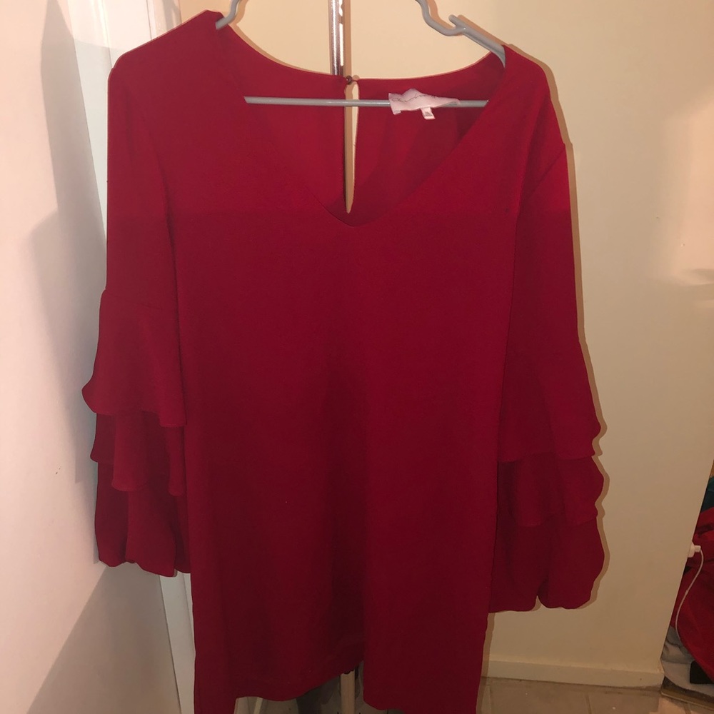 Deep Red Ruffle Sleeve Dress